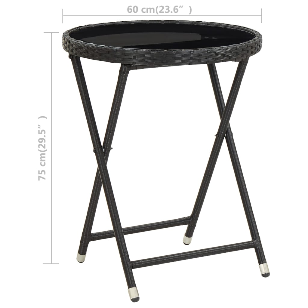 vidaXL Tea Table Black 23.6" Poly Rattan and Tempered Glass