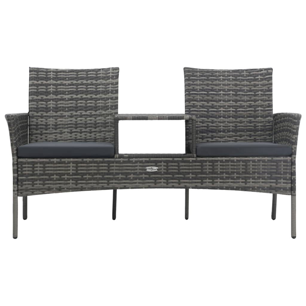 vidaXL 2-Seater Patio Sofa with Tea Table Poly Rattan Anthracite