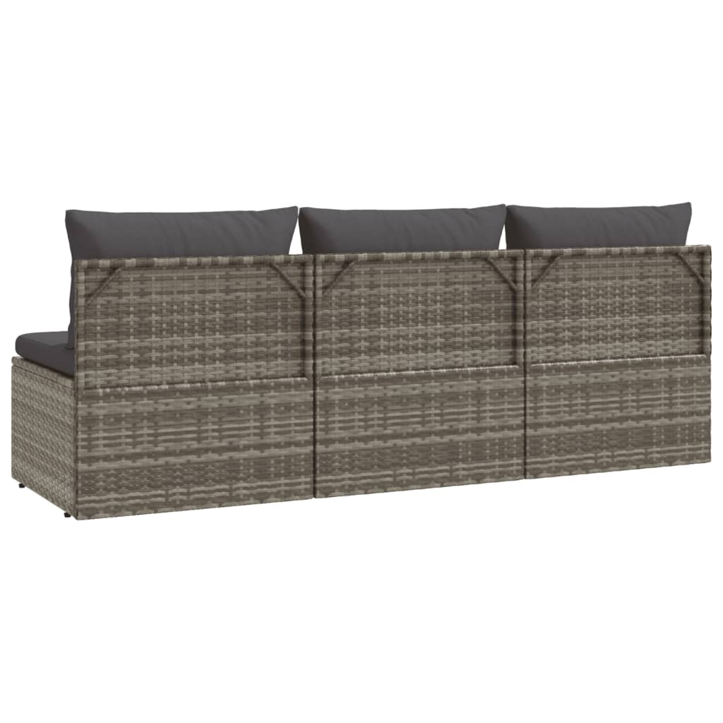 vidaXL 3-Seater Patio Sofa with Cushions Gray Poly Rattan