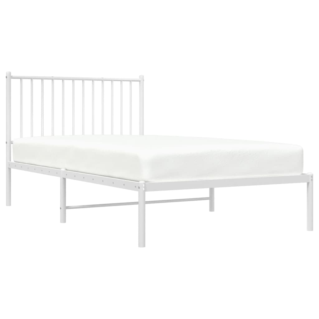 vidaXL Metal Bed Frame without Mattress with Headboard White 39.4"x74.8"