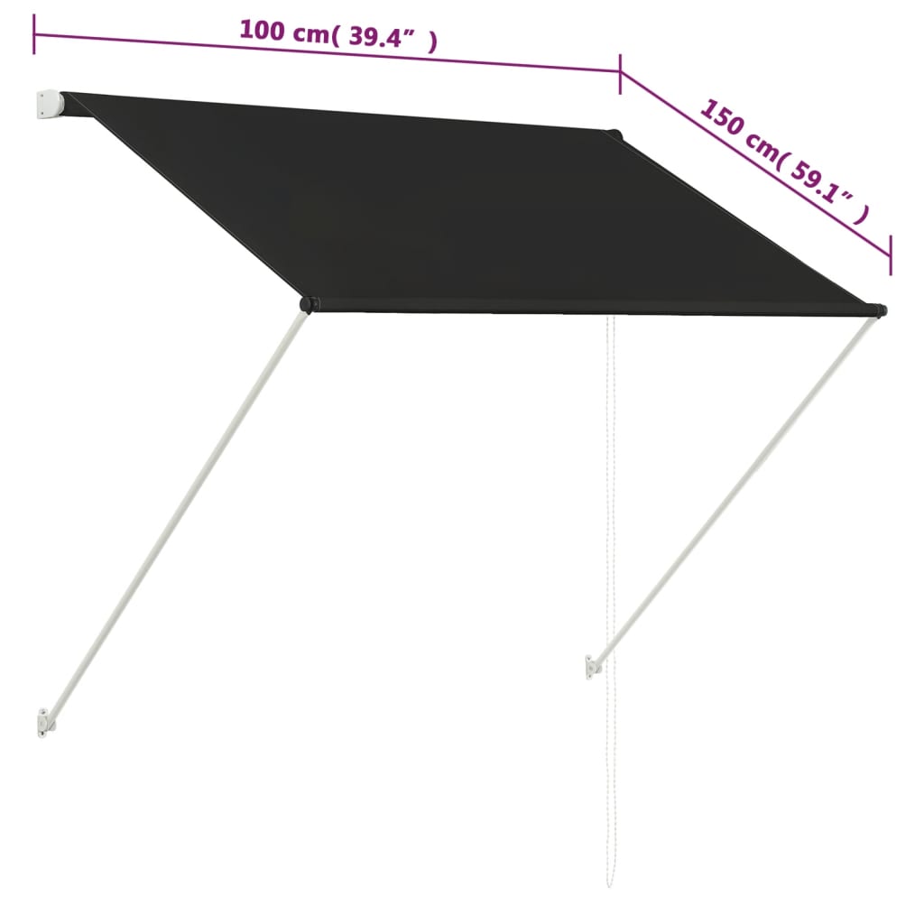 vidaXL Retractable Awning 39.4"x59.1" Anthracite