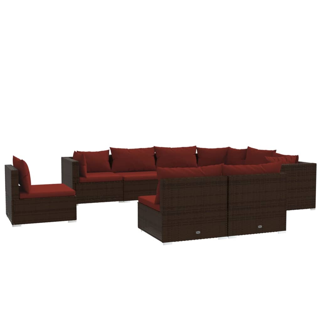 vidaXL 9 Piece Patio Lounge Set with Cushions Poly Rattan Brown