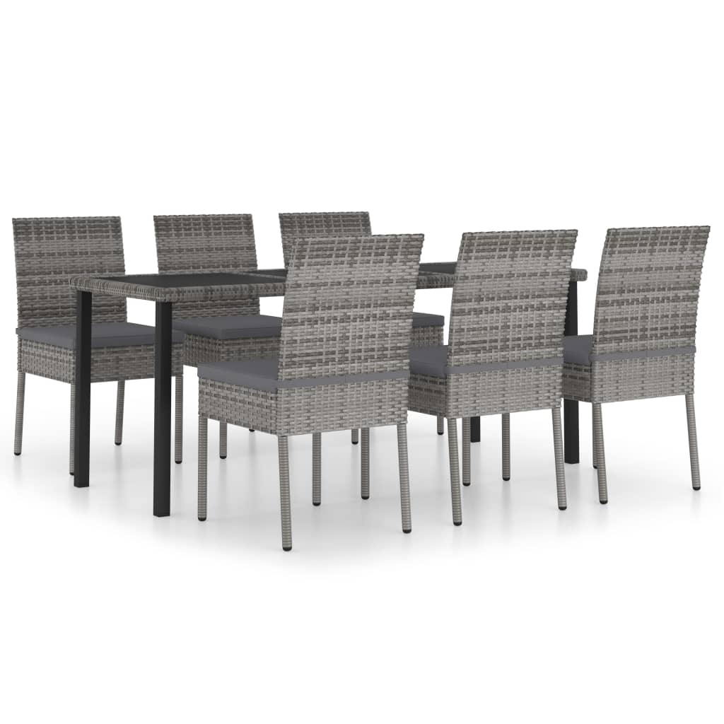 vidaXL 7 Piece Patio Dining Set Poly Rattan Gray