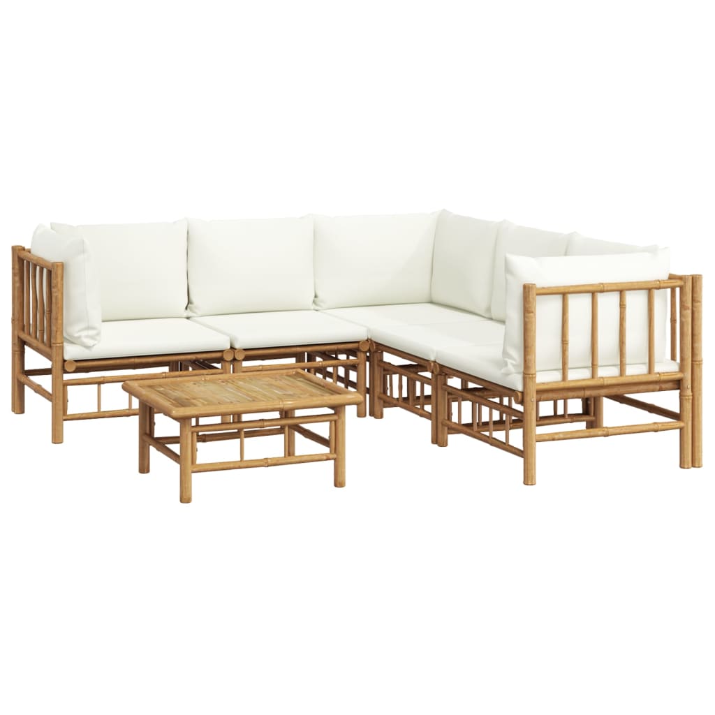 vidaXL 6 Piece Patio Lounge Set with Cream White Cushions Bamboo