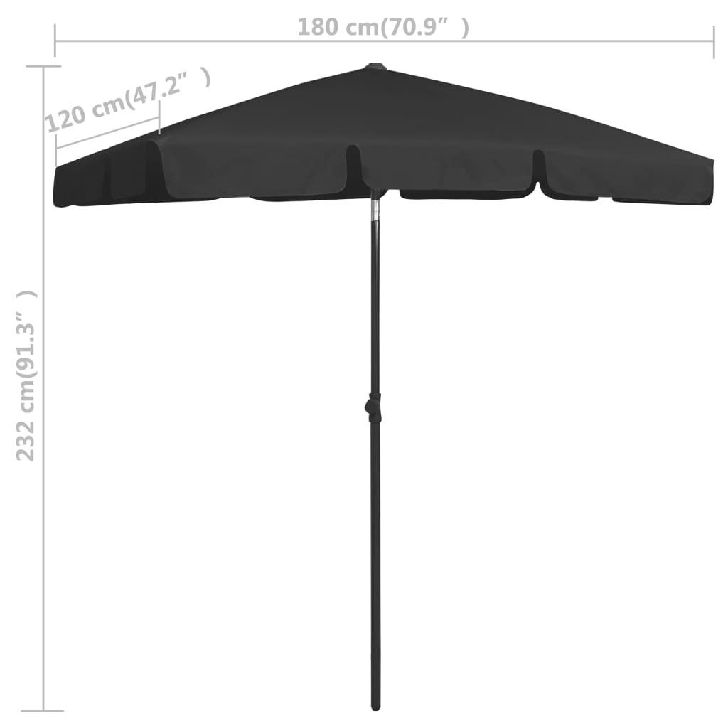 vidaXL Beach Parasol Black 70.9"x47.2"