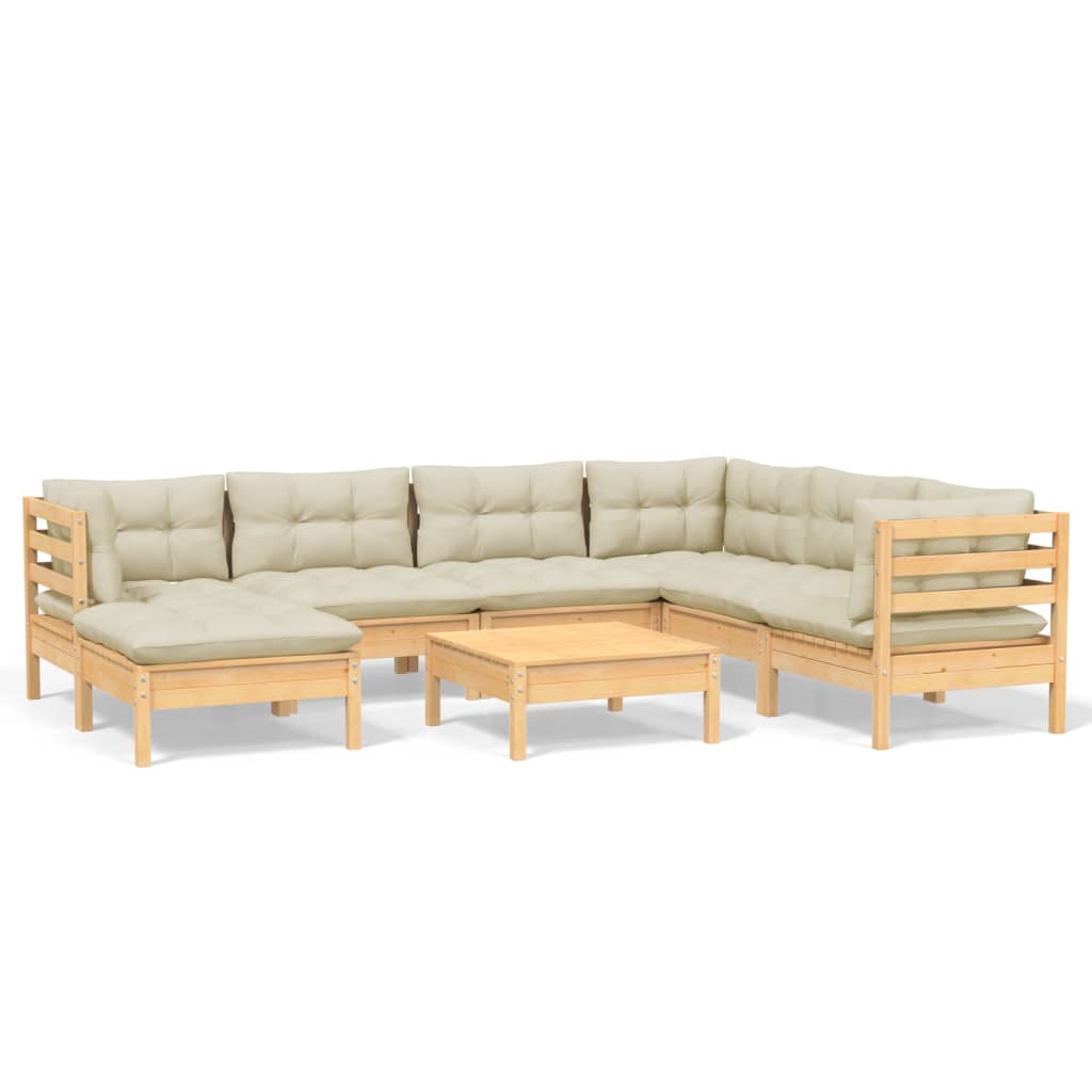 vidaXL 8 Piece Patio Lounge Set with Cream Cushions Solid Pinewood