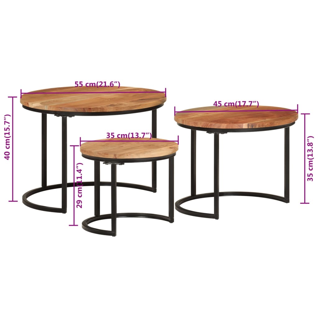 vidaXL Nesting Tables 3 pcs Solid Wood Acacia