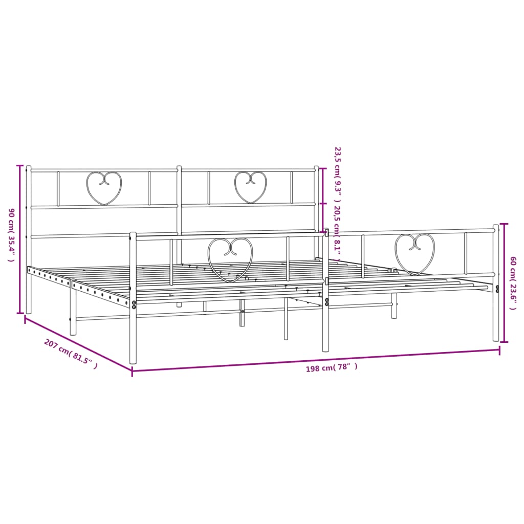 vidaXL Metal Bed Frame without Mattress with Footboard White 76"x79.9"