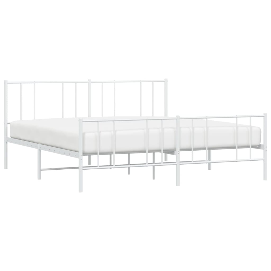 vidaXL Metal Bed Frame without Mattress with Footboard White 76"x79.9"