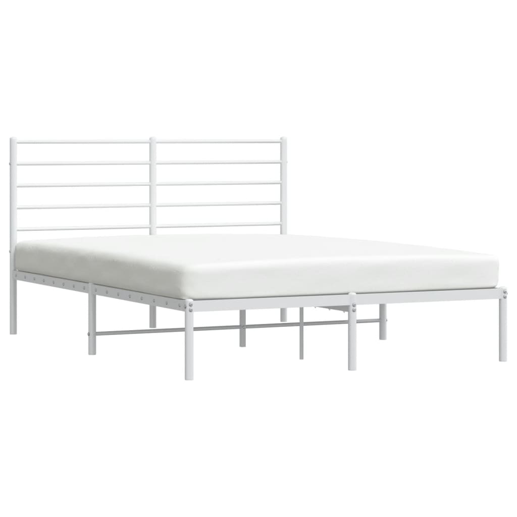 vidaXL Metal Bed Frame without Mattress with Headboard White 59.1"x78.7"