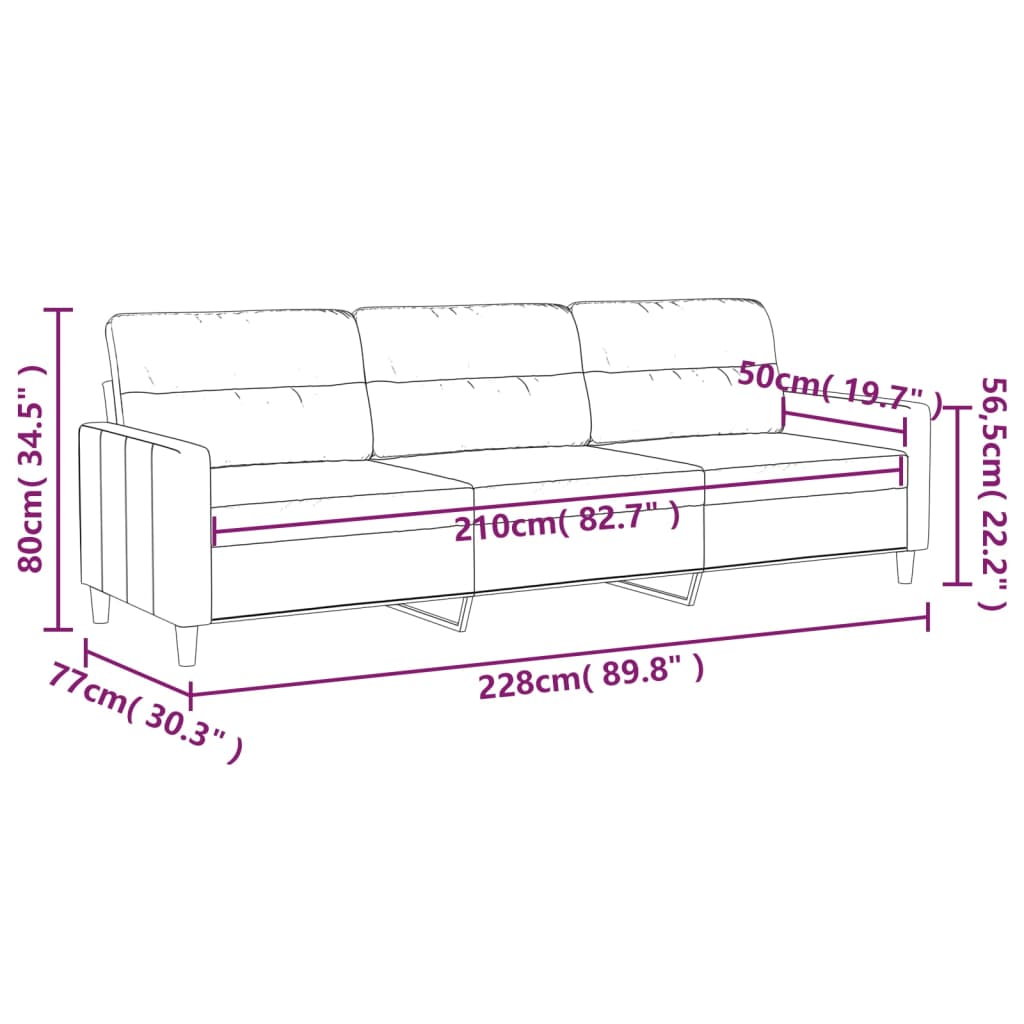 vidaXL 3-Seater Sofa Dark Gray 82.7" Fabric