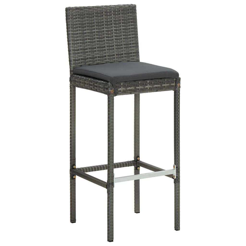 vidaXL 3 Piece Patio Bar Set with Cushions Poly Rattan Gray