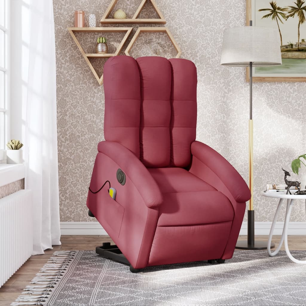 vidaXL Electric Stand up Massage Recliner Chair Wine Red Fabric