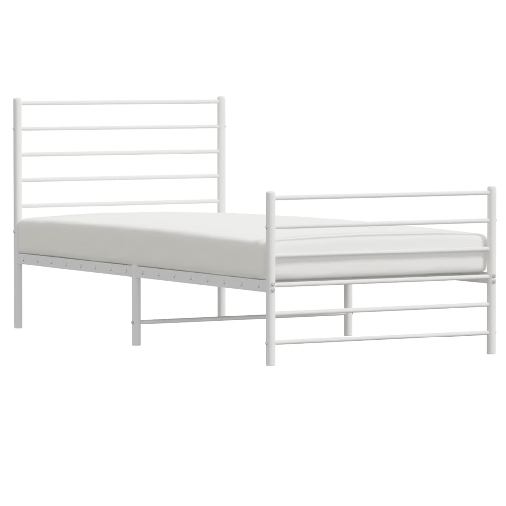 vidaXL Metal Bed Frame without Mattress with Footboard White 39.4"x78.7"