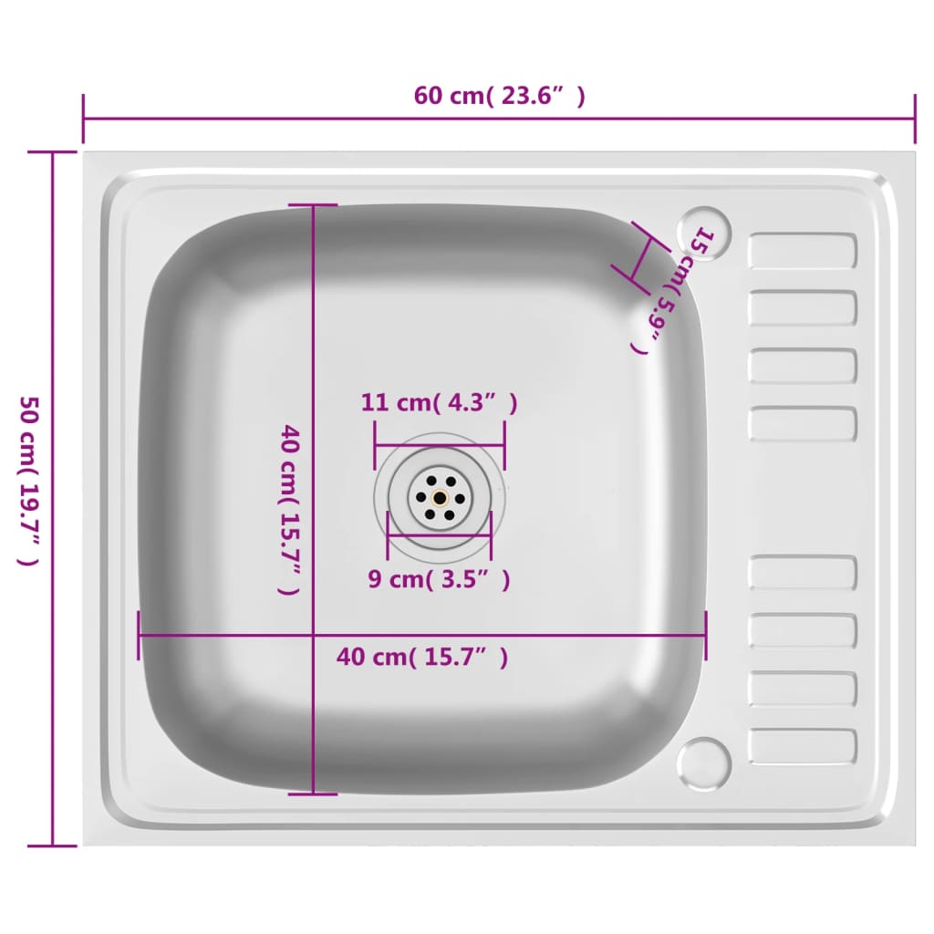 vidaXL Kitchen Sink with Drainer Set Silver 19.7"x23.6"x6.1" Stainless Steel