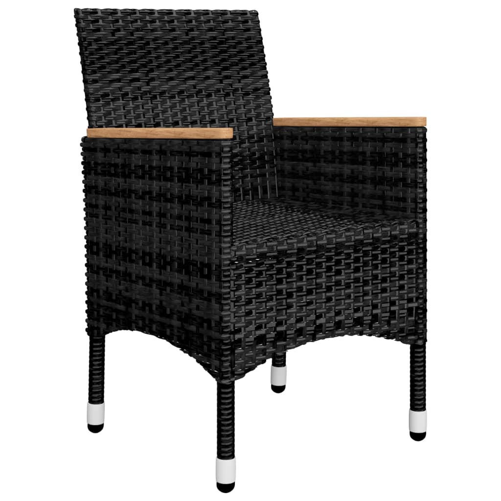 vidaXL 3 Piece Bistro Set Poly Rattan and Acacia Wood Black