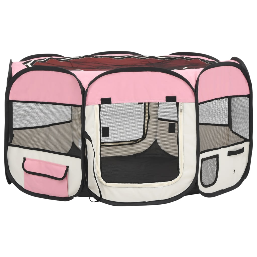 vidaXL Foldable Dog Playpen with Carrying Bag Pink 49.2"x49.2"x24"