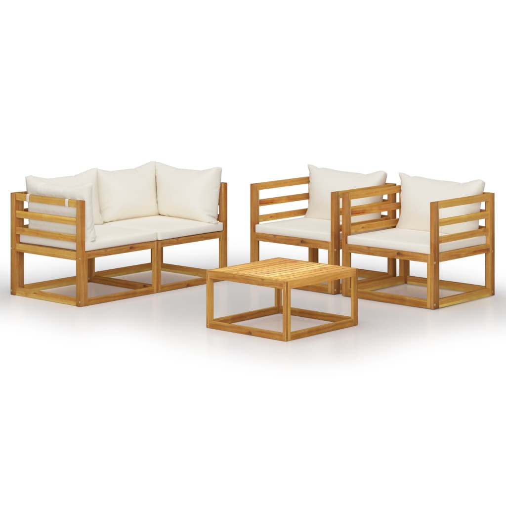 vidaXL 5 Piece Patio Lounge Set with Cushion Cream Solid Acacia Wood