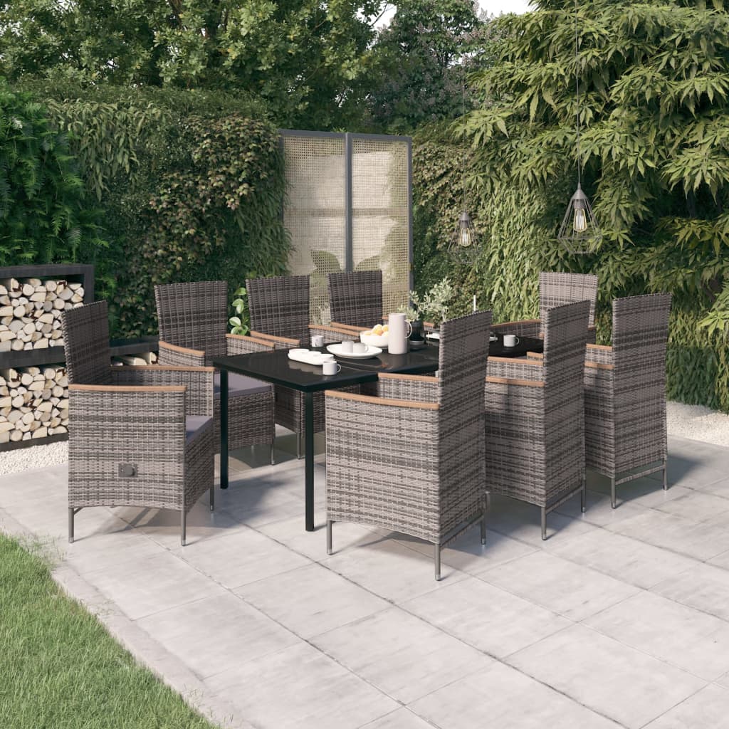 vidaXL 9 Piece Patio Dining Set with Cushions Gray