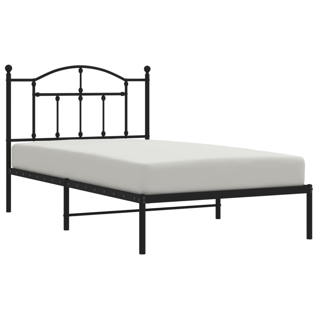 vidaXL Metal Bed Frame without Mattress with Headboard Black 39.4"x74.8"