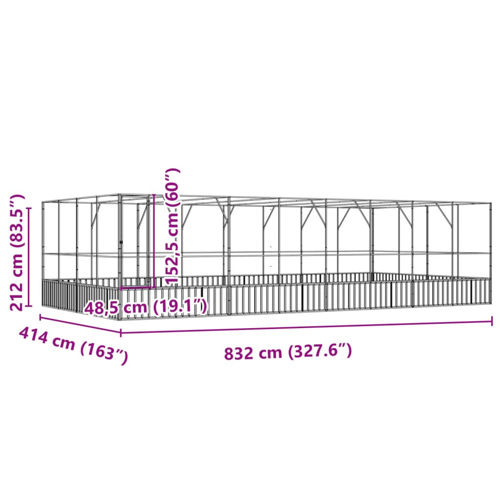 vidaXL Aviary with Extension Silver 327.6"x163"x83.5" Steel