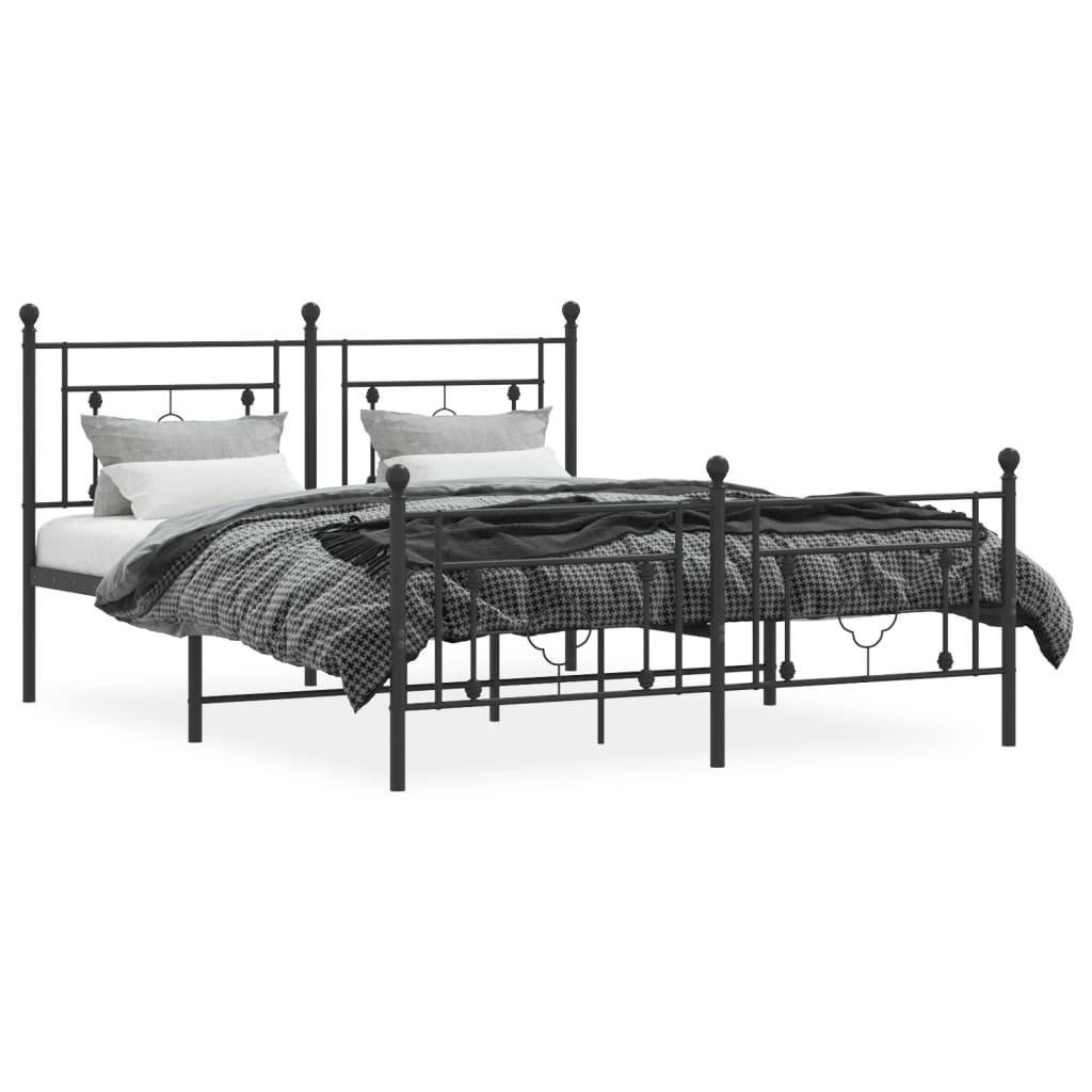 vidaXL Metal Bed Frame without Mattress with Footboard Black 59.1"x78.7"