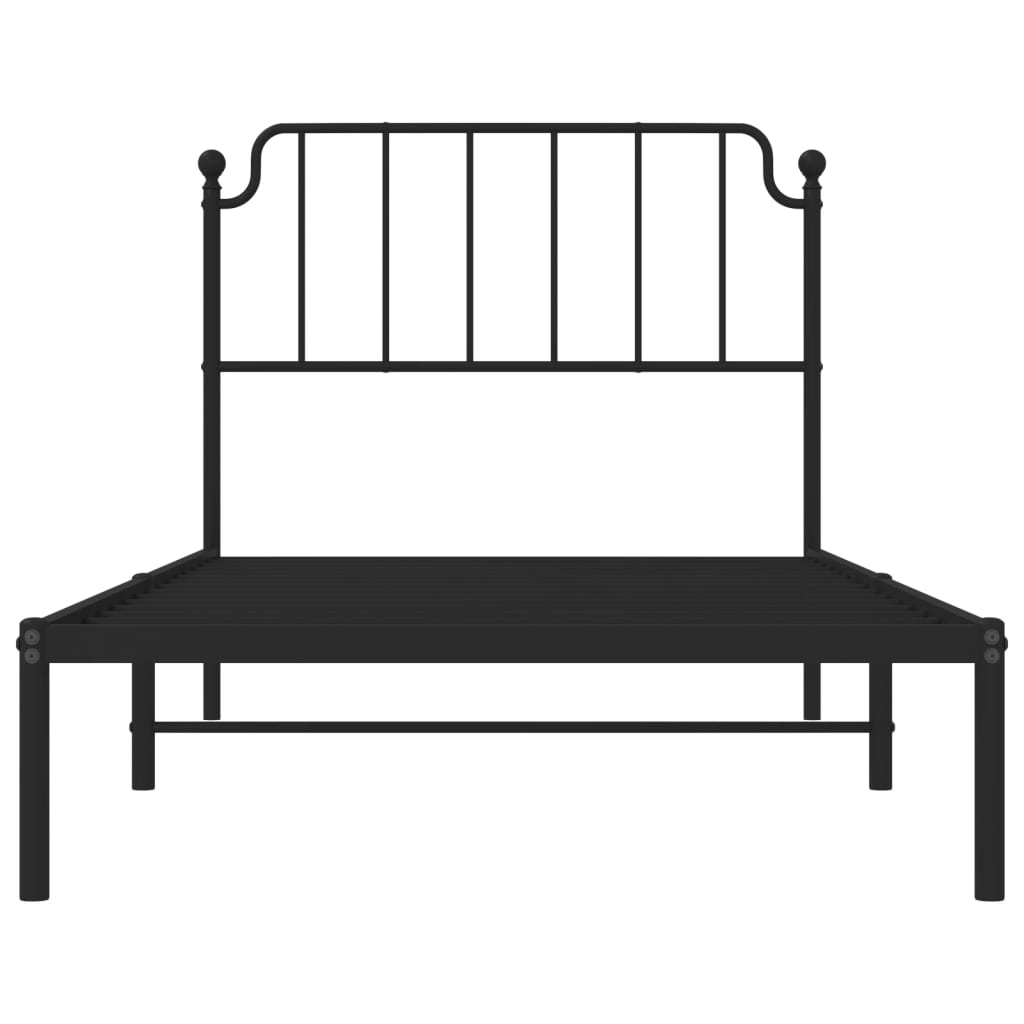 vidaXL Metal Bed Frame without Mattress with Headboard Black 39.4"x74.8"