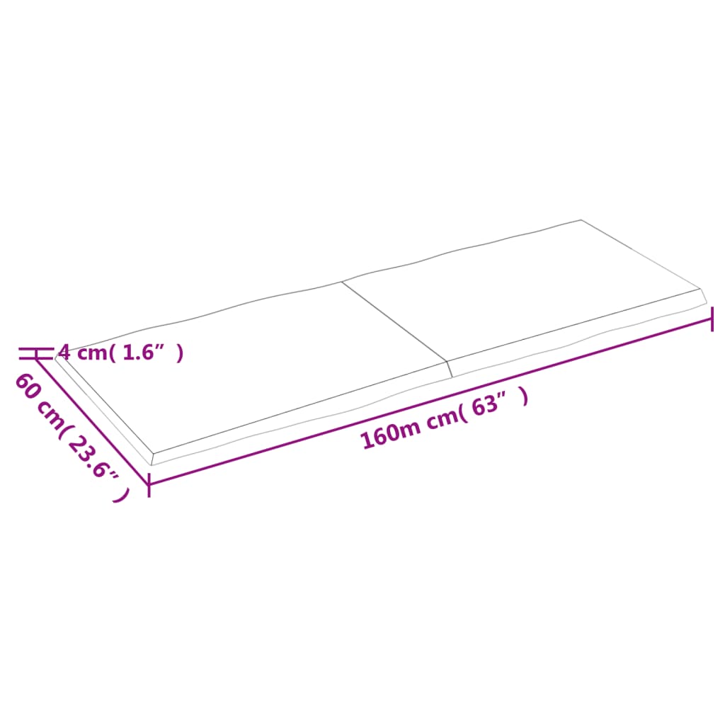 vidaXL Table Top Light Brown 63"x23.6"x(0.8"-1.6") Treated Solid Wood Live Edge