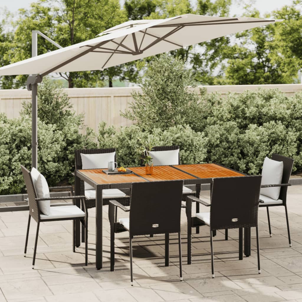 vidaXL 7 Piece Patio Dining Set with Cushions Black Poly Rattan