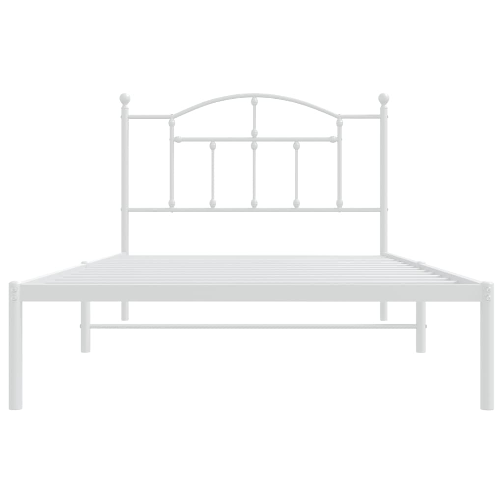 vidaXL Metal Bed Frame without Mattress with Headboard White 39.4"x78.7"