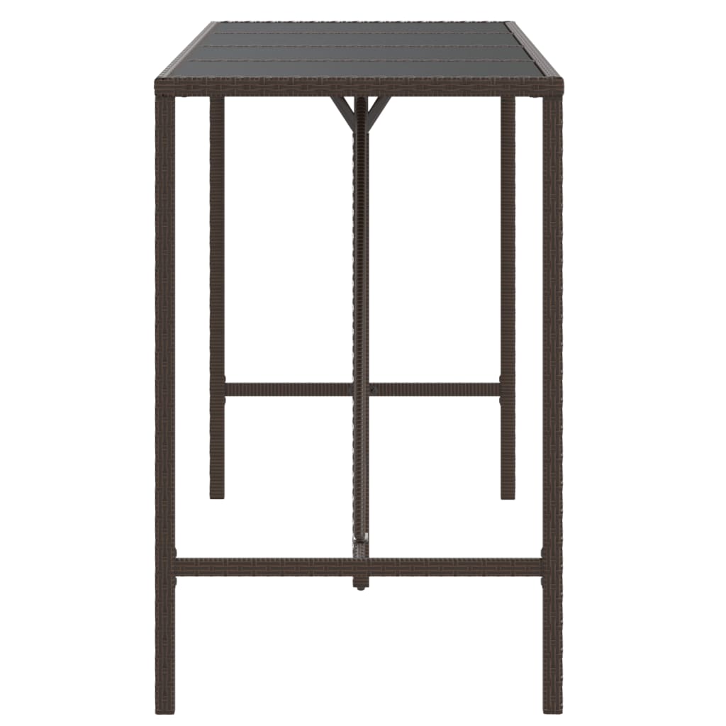 vidaXL Bar Table with Glass Top Brown 70.9"x27.6"x43.3" Poly Rattan