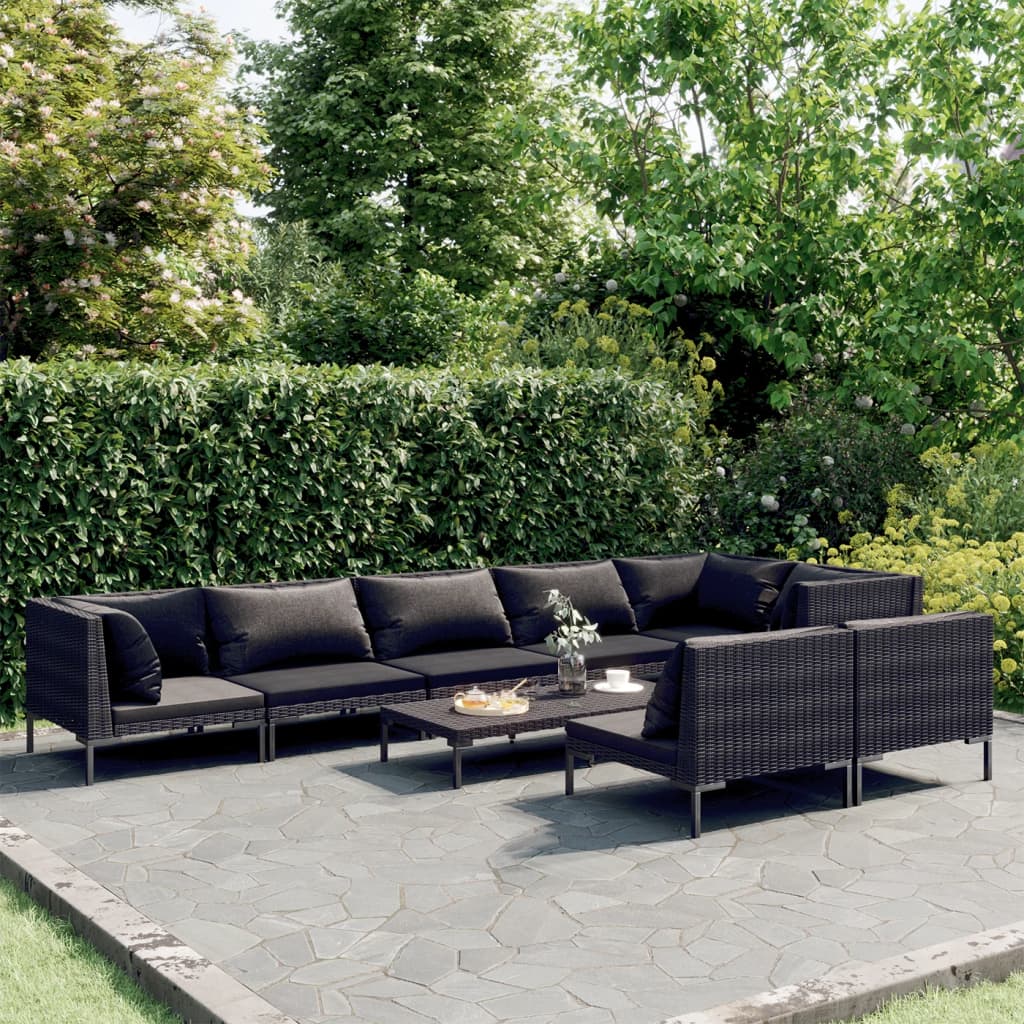 vidaXL 9 Piece Patio Lounge Set with Cushions Poly Rattan Dark Gray