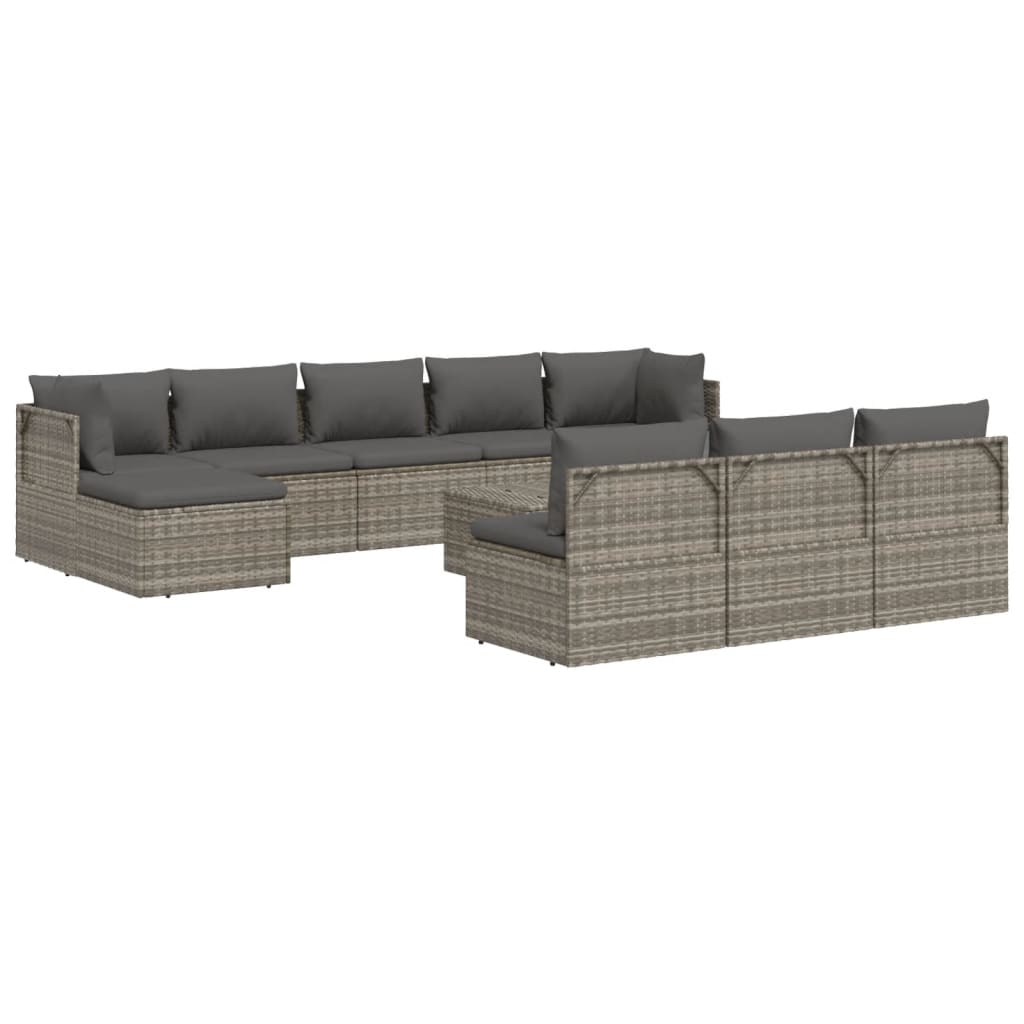 vidaXL 11 Piece Patio Lounge Set with Cushions Gray Poly Rattan