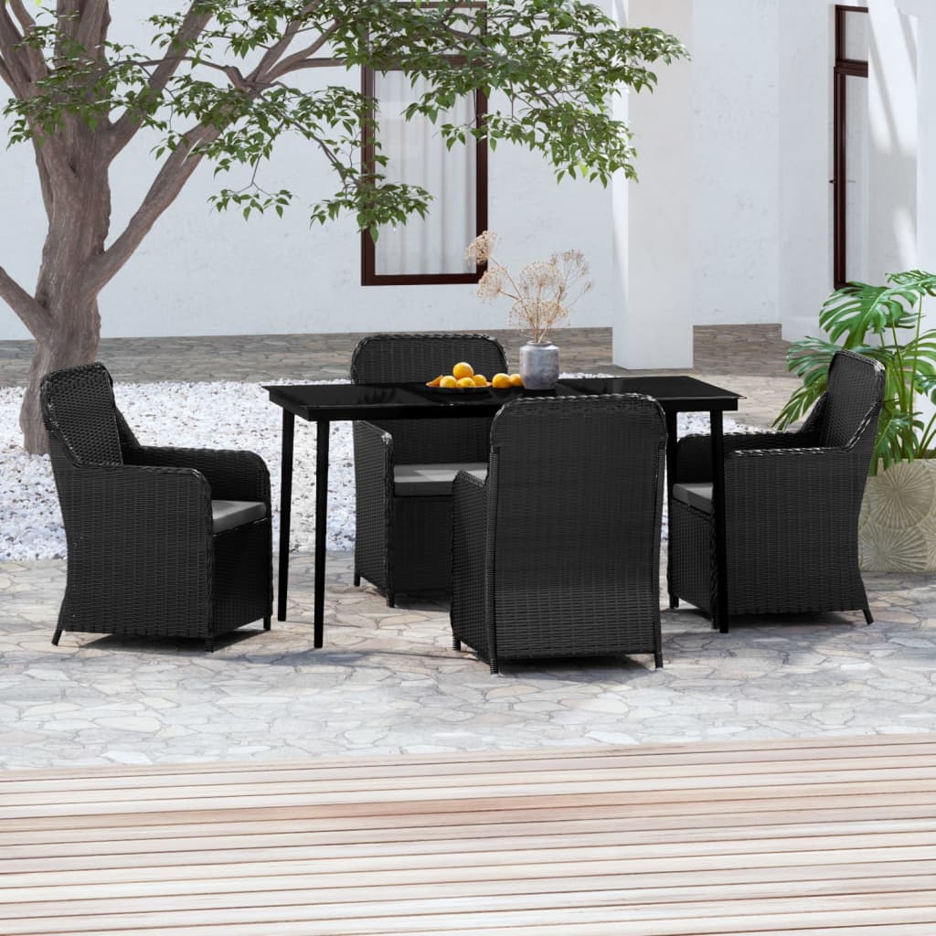 vidaXL 5 Piece Patio Dining Set with Cushions Black