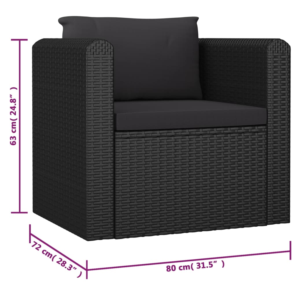 vidaXL 9 Piece Patio Lounge Set with Cushions Poly Rattan Black