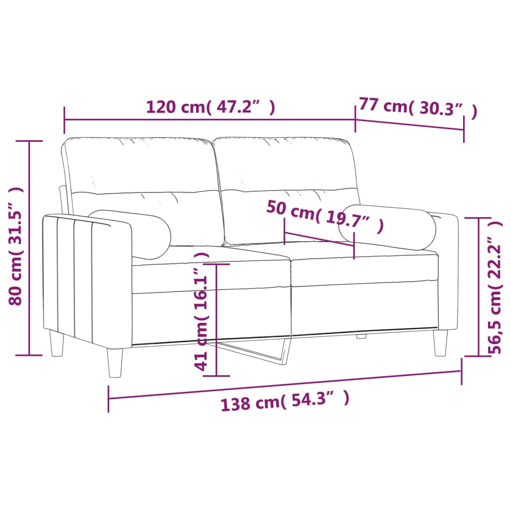 vidaXL 2-Seater Sofa with Pillows&Cushions Light Gray 47.2" Fabric