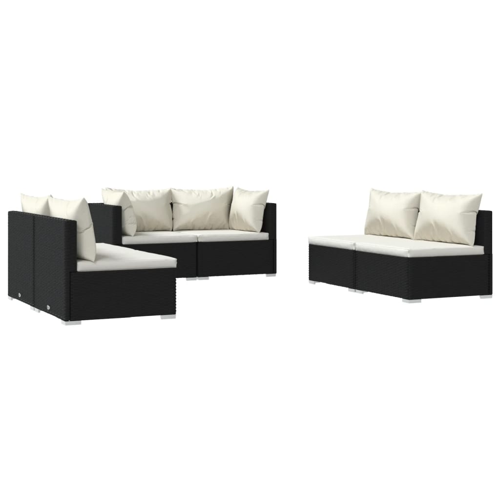 vidaXL 6 Piece Patio Lounge Set with Cushions Poly Rattan Black