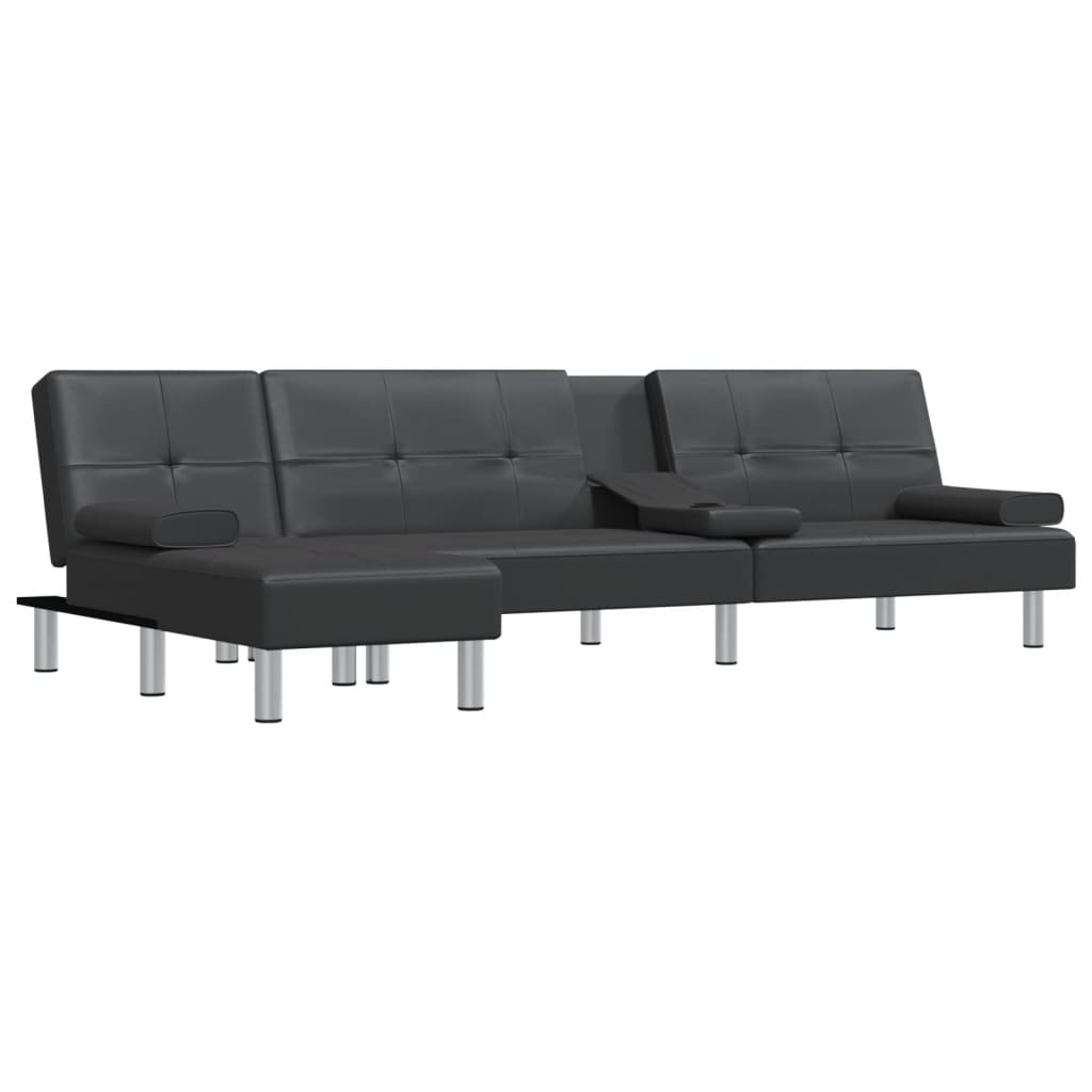 vidaXL L-shaped Sofa Bed Black 100.4"x55.1"x27.6" Faux Leather