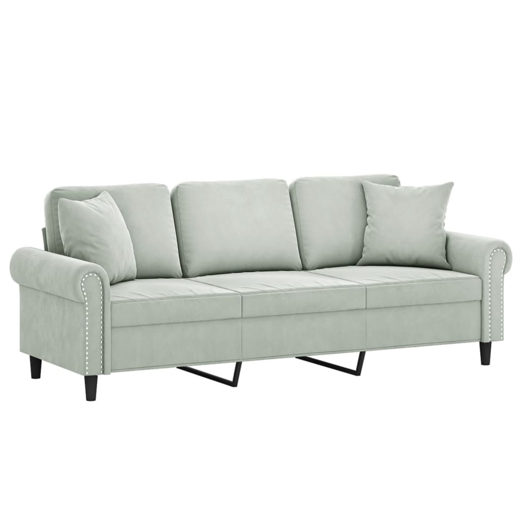 vidaXL 3-Seater Sofa with Throw Pillows Light Gray 70.9" Velvet