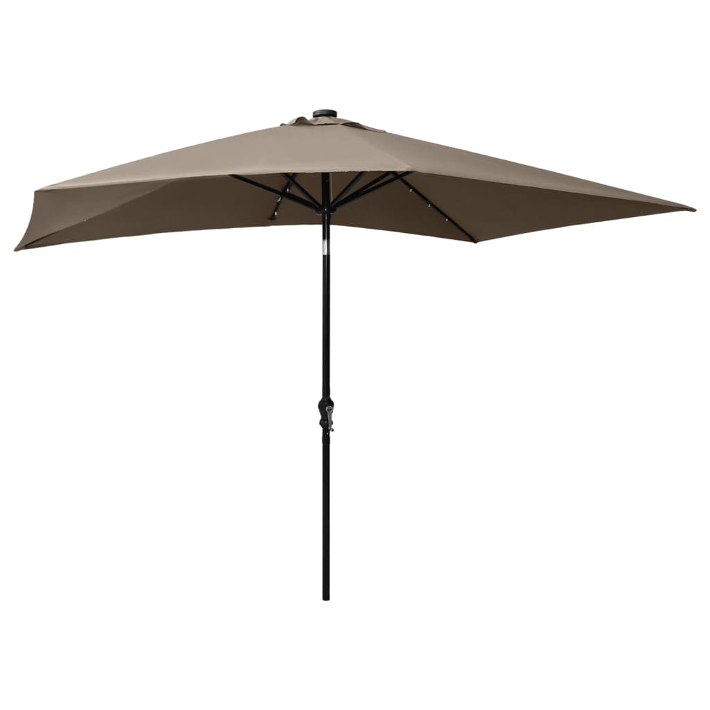 vidaXL Garden Parasol with LEDs and Steel Pole Taupe 6.6'x9.8'