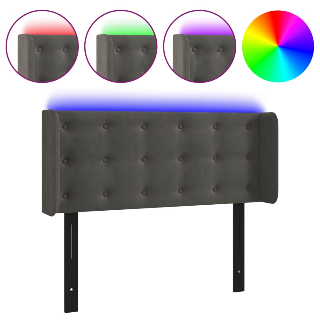 vidaXL LED Headboard Dark Gray 40.6"x6.3"x30.7"/34.6" Velvet