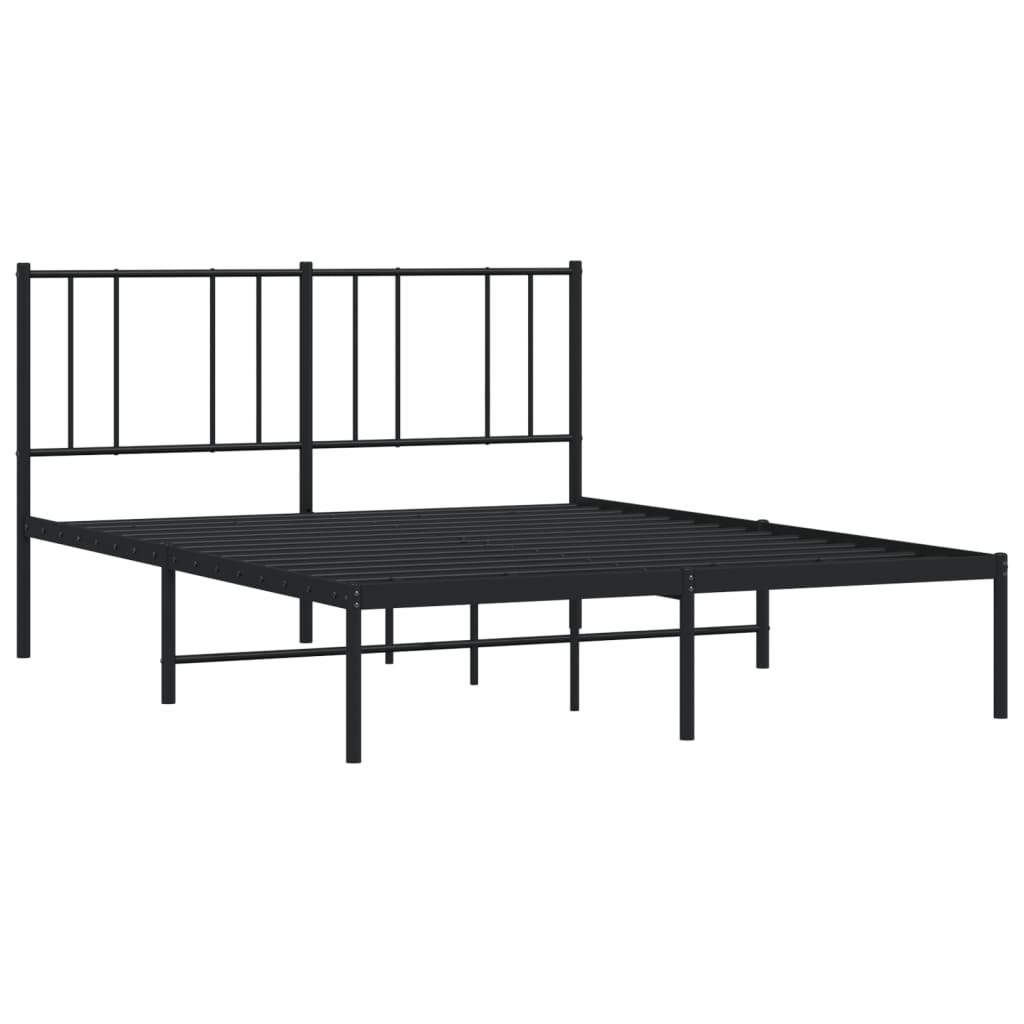 vidaXL Metal Bed Frame without Mattress with Headboard Black 59.1"x78.7"