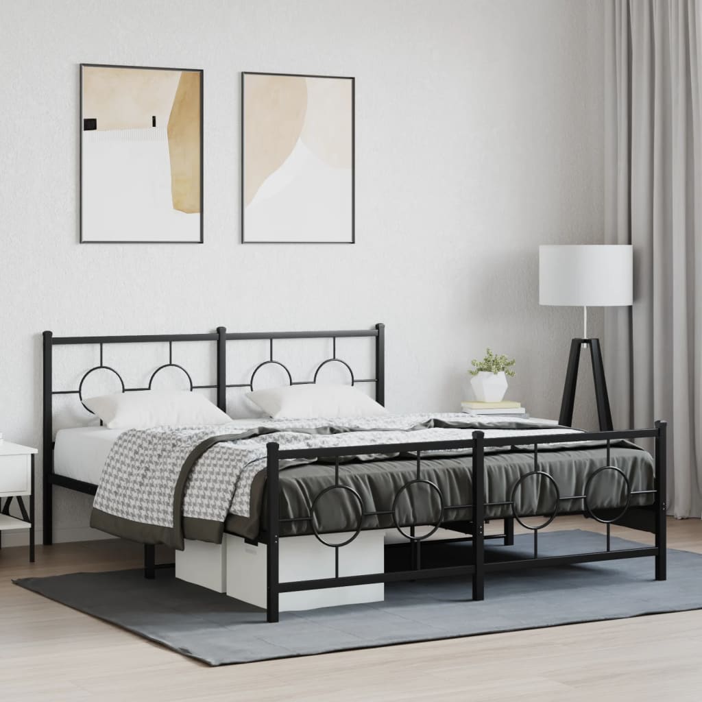 vidaXL Metal Bed Frame without Mattress with Footboard Black 59.1"x78.7"