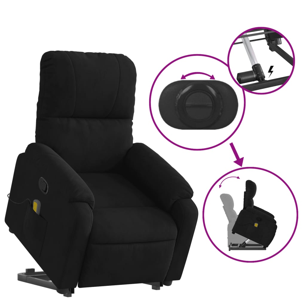 vidaXL Stand up Massage Recliner Chair Black Microfiber Fabric