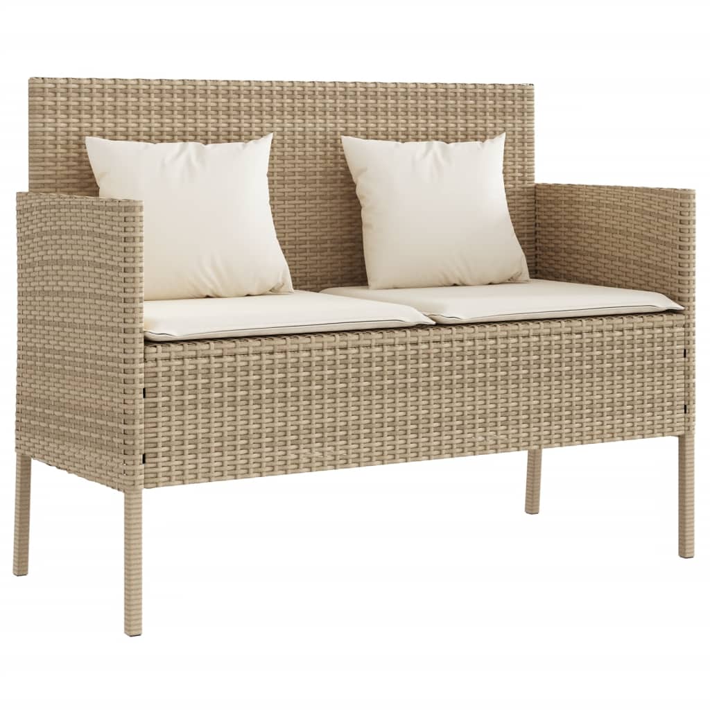 vidaXL Patio Bench with Cushions Beige Poly Rattan