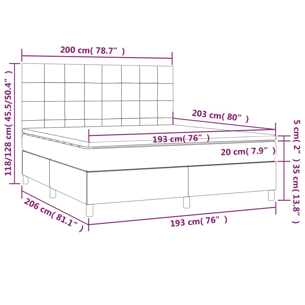 vidaXL Box Spring Bed with Mattress Light Gray King Fabric