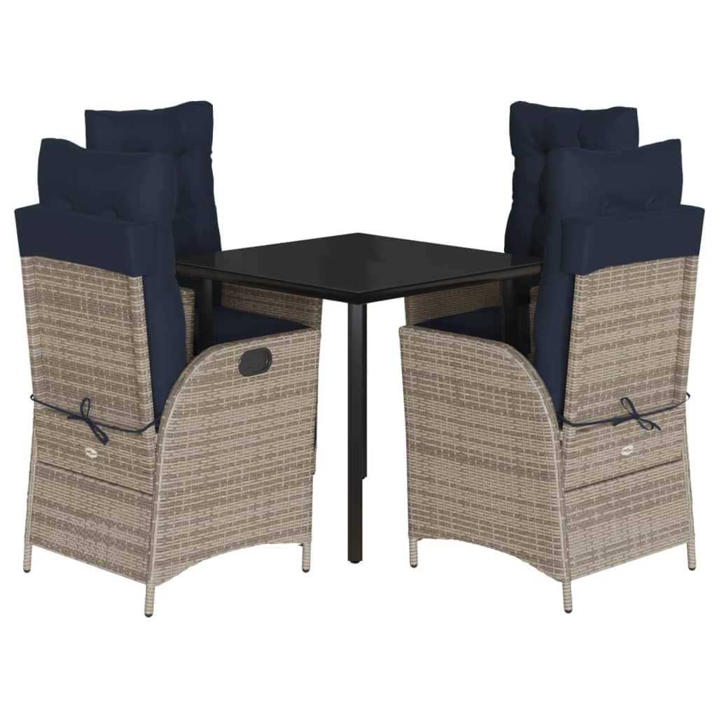 vidaXL 5 Piece Patio Dining Set with Cushions Gray Poly Rattan