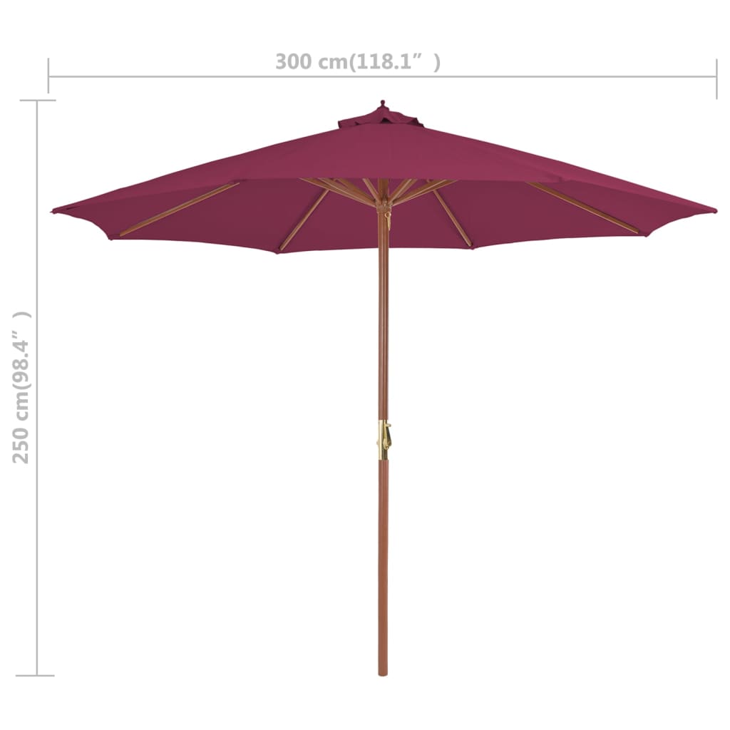 vidaXL Garden Parasol with Wooden Pole 118.2" Bordeaux Red