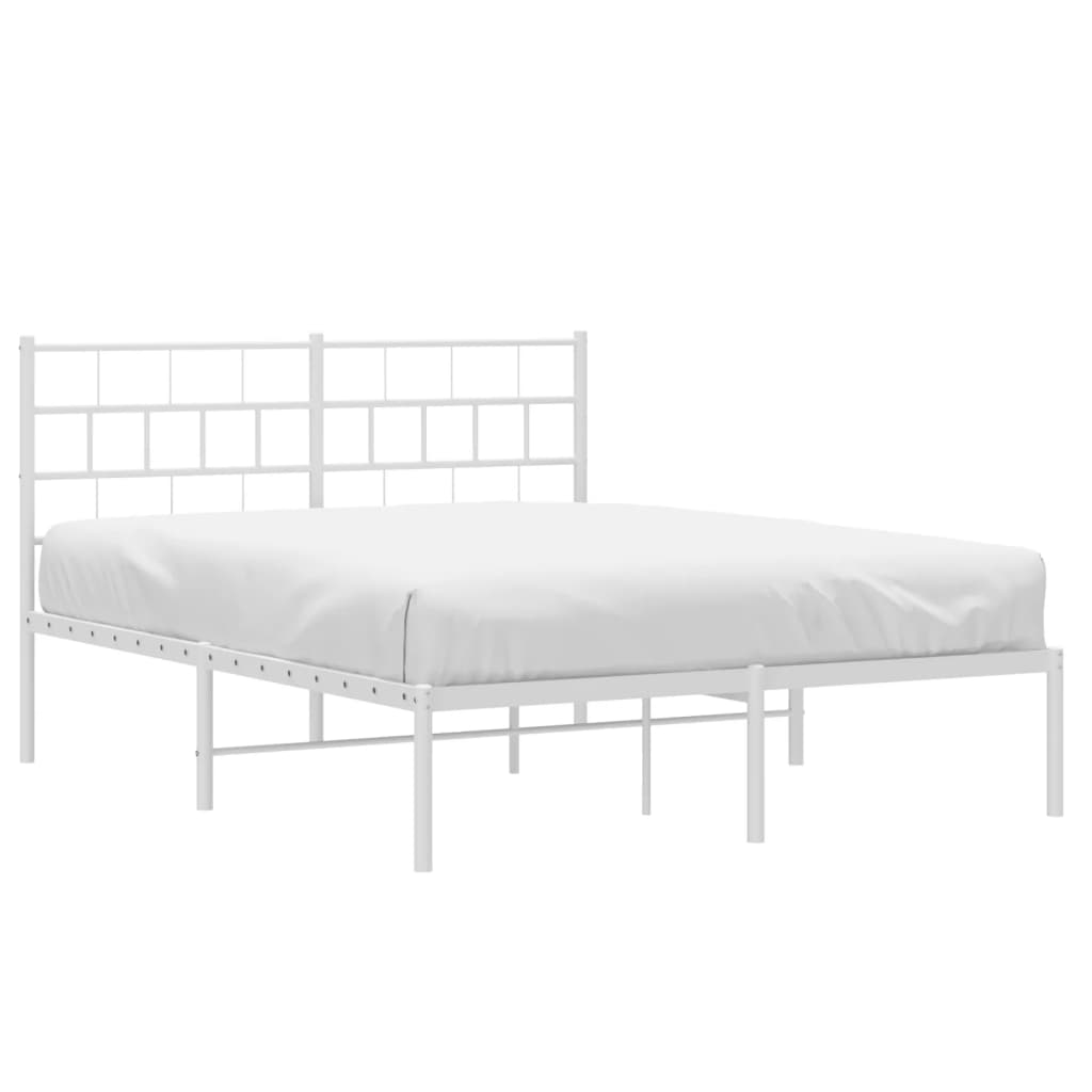 vidaXL Metal Bed Frame without Mattress with Headboard White 53.1"x74.8"