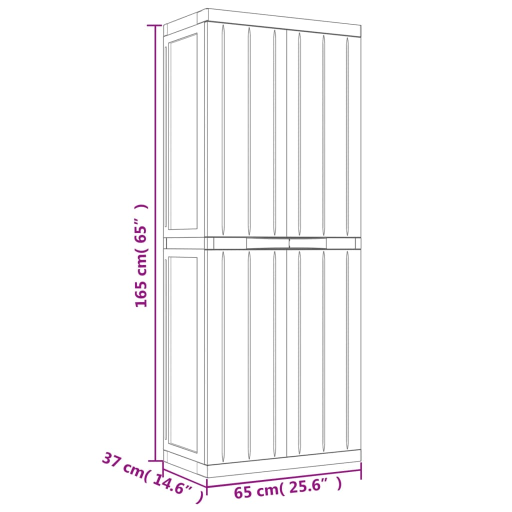 vidaXL Outdoor Storage Cabinet Gray and Black 25.6"x14.6"x65" PP